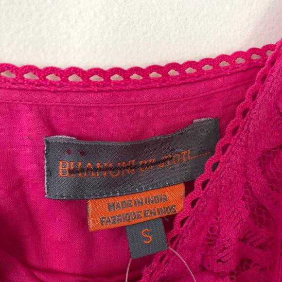 Anthropologie Bhanuni Jyoti Sleeveless Patchwork Lace Tiered Midi Dress Pink S - Picture 6 of 8